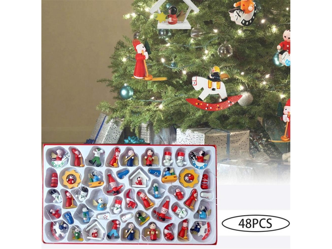 Conjunto 48 Peças Adornos de Natal em Madeira | S/MARCA
