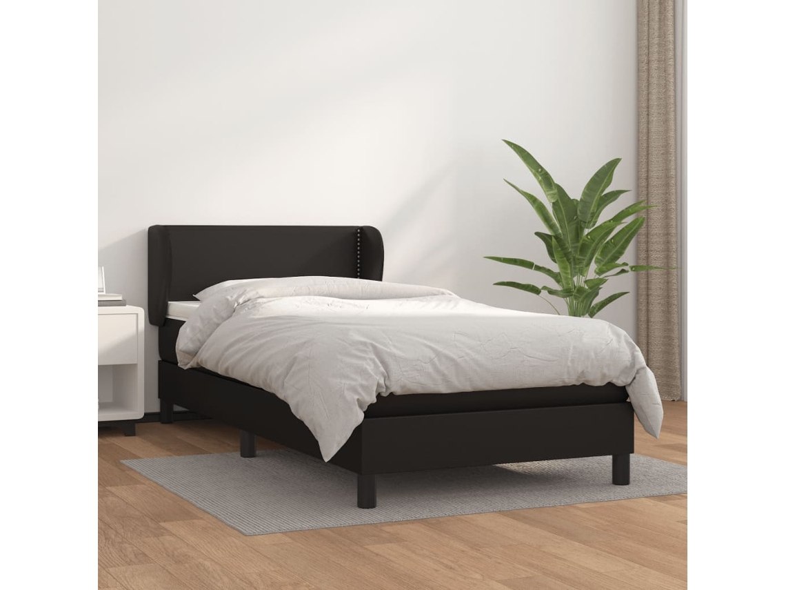 Vidaxl Cama Com Molas/colchão 90x200 Cm Couro Artificial Preto