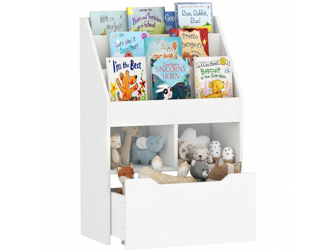 Prateleira Infantil Com Gaveta, Estante Para Livros Com Compartimentos, 60 X 29,9 X 90 Cm, Branca
