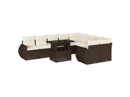 Conjunto de 10 Sofás de Jardim com Almofadões Vime Pe Castanho MAISON EXCLUSIVE (10 pcs)
