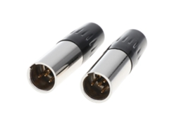 Conector de cabo macho E de 4 pinos e 5 mm, tipo universal, adequado para microfones de áudio.
