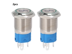 2 Botões De Pressão De Cabeça Plana 16mm Auto-resetáveis Com Luz '6' '9' 3-6vdc Verde