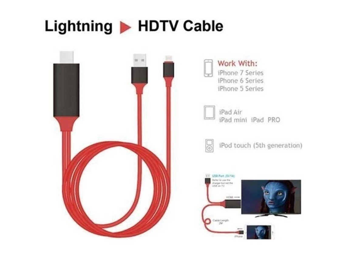 Hdmi Hdtv Cable For Iphone And Ipad - Red - 1080p Av Adapter