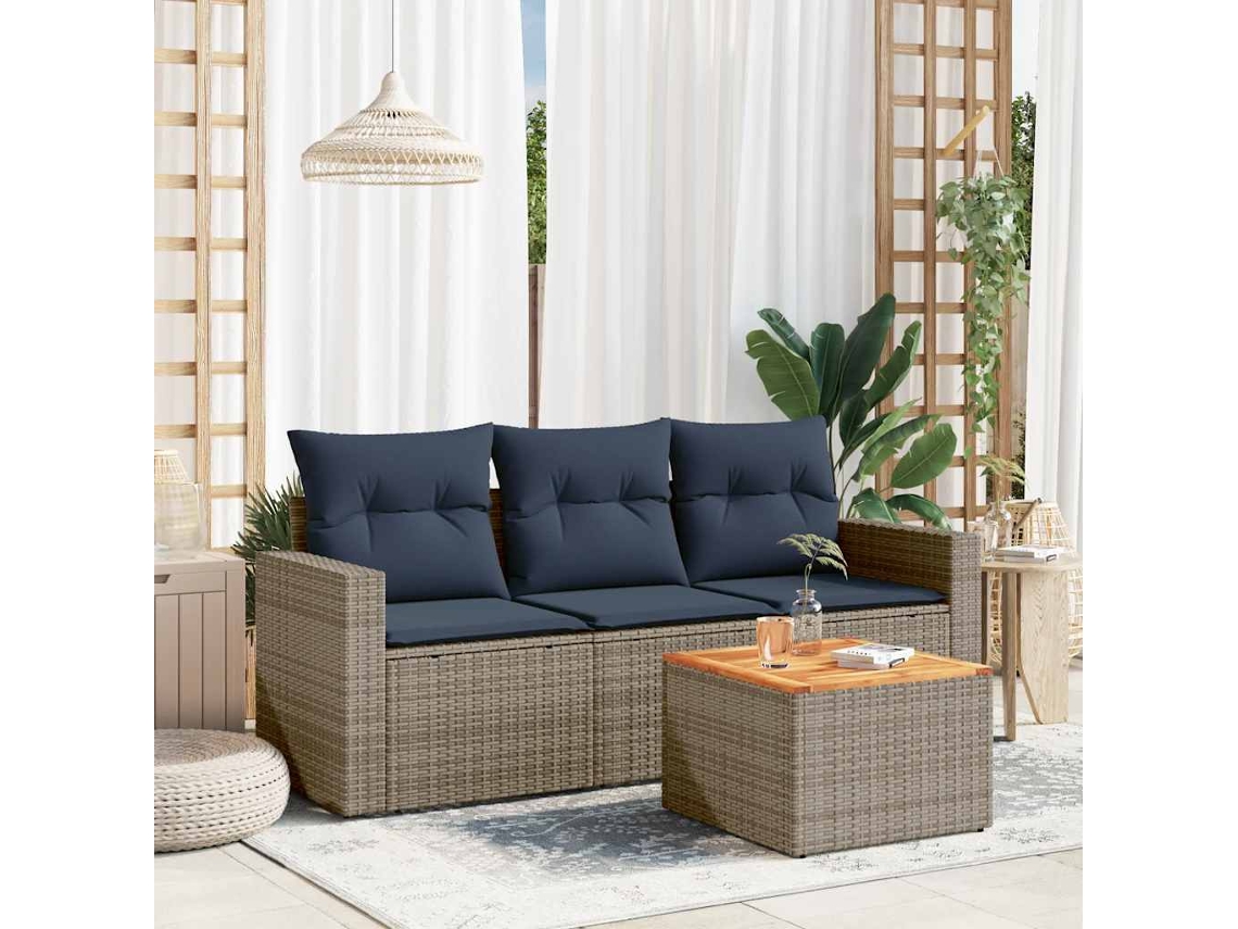 Vidaxl 4 Pcs Conjunto Sofás P/ Jardim C/ Almofadões Vime Pe Cinzento
