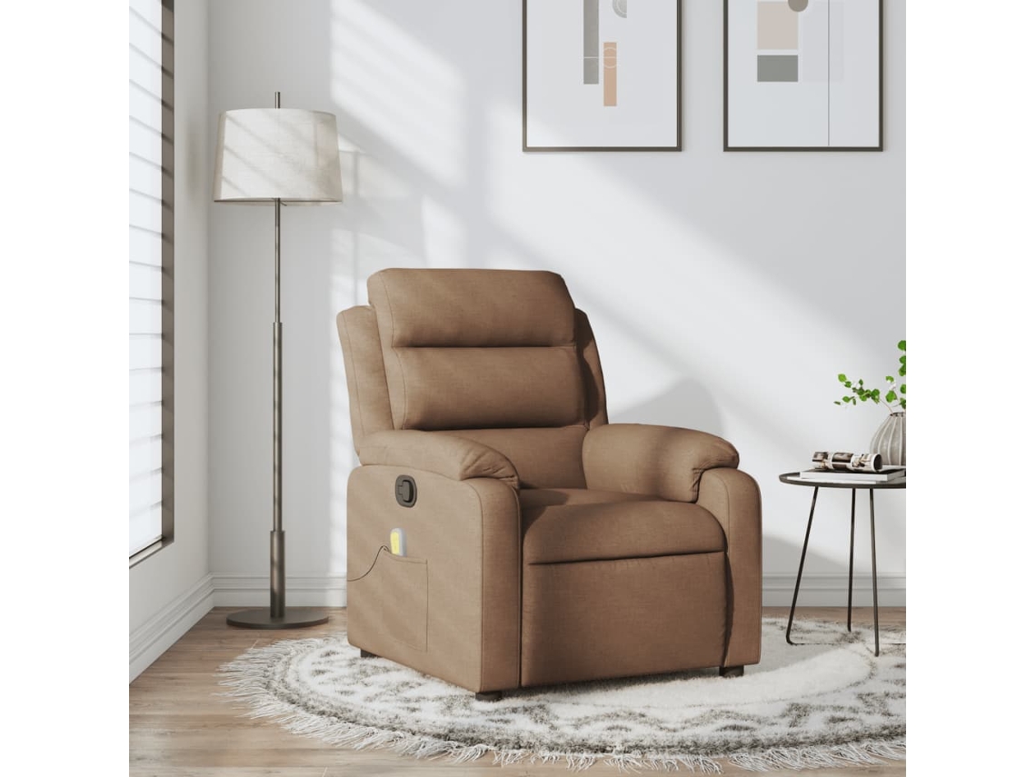 Vidaxl Poltrona De Massagens Reclinável Tecido Castanho