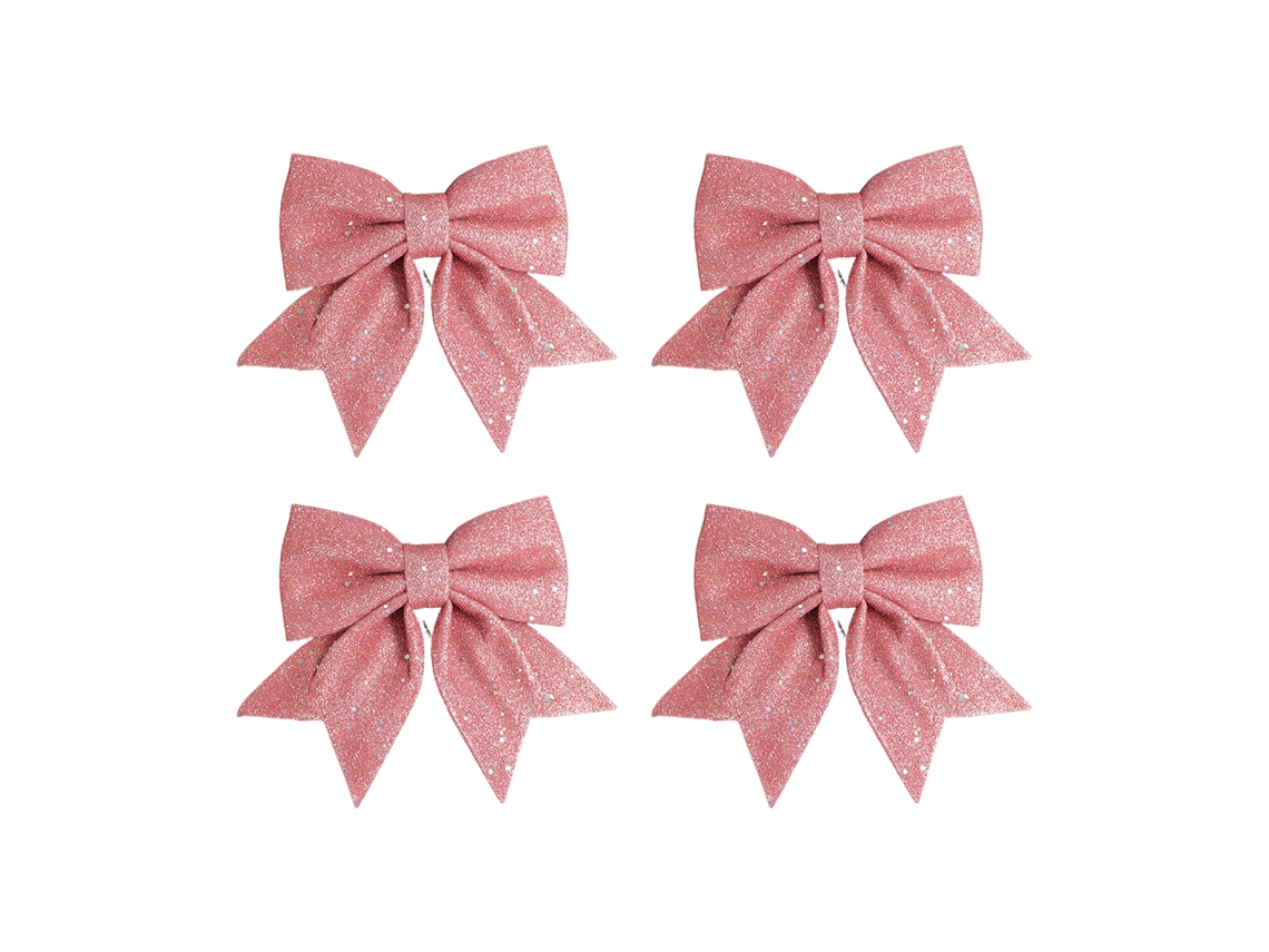 Laxiscreed Conjunto De 4 Laços De Natal Rosa Com Pó De Ouro Para Decoração De Árvore Natalícia