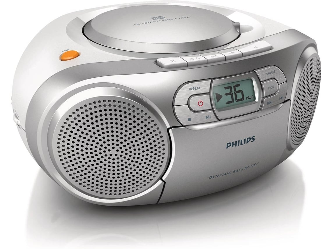 Leitor de CDs/K7 PHILIPS (Outlet Caixa Aberta - Prateado - FM/AM - Entrada de Áudio 3.5mm)