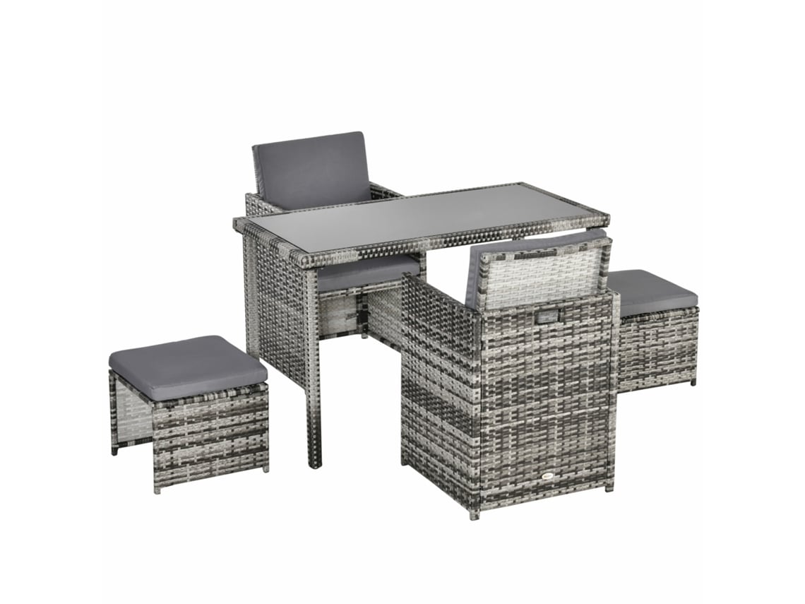 Conjunto De Banquetes Em Poliuretano Para 4 Pessoas Conjunto De Jantar Conjunto De Jardim Com Almofadas, Cinza Ch
