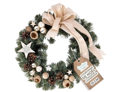 Coroa De Natal Champanhe Casa Criativa Diâmetro 35 Cm Coroa De Porta Decoração Natal Exterior Crehom Casa Criativa