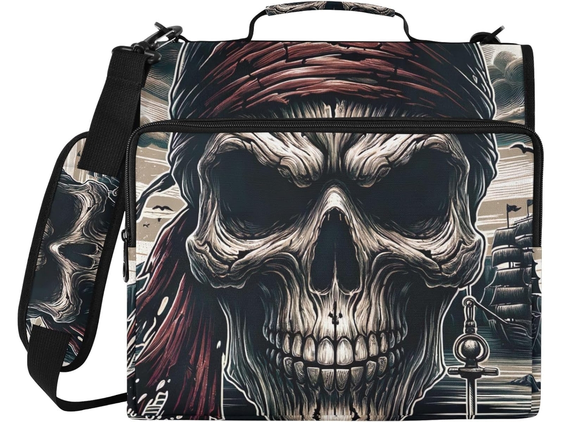 Pasta Jolly Roger Caveira De Pirata Com 3 Argolas, Fecho De Zíper, Organizador Resistente À Água Com Compartimento