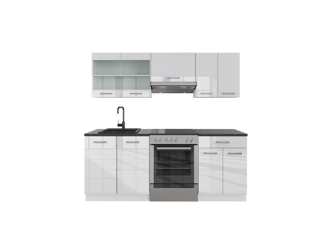 Cozinha R-Line, 200 cm sem bancada, branco brilhante/branco, Vicco