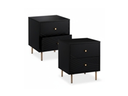 Conjunto De 2 Mesas De Cabeceira Relaxdays, 2 Gavetas, Mesa Para Quarto, Hbt 52 X 45 X 40 Cm, Preto/dourado