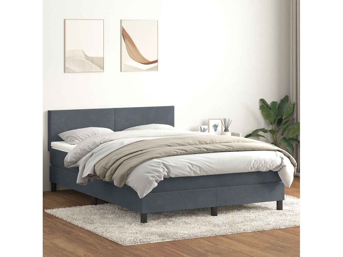 Vidaxl Cama Com Molas/colchão 160x210 Cm Veludo Cinzento-escuro