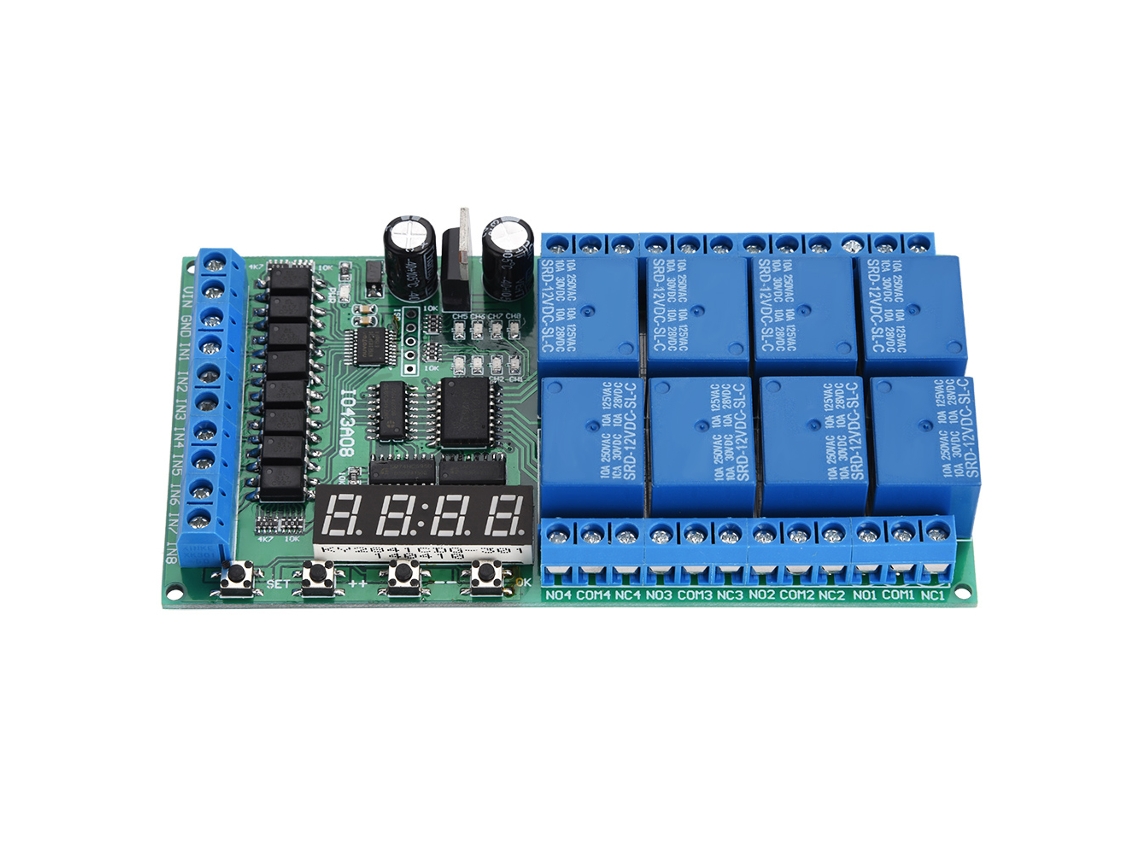 Módulo de relé de temporização digital multifuncional de 8 canais e 12 V para interruptor de ciclo