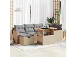 Vidaxl 8 Pcs Conjunto De Sofás P/ Jardim Com Almofadões Vime Pe Bege