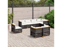 Vidaxl 8 Pcs Conjunto Sofás De Jardim Com Almofadões Vime Pe Preto