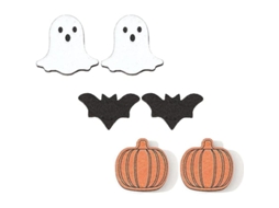 Kit De 3 Pares Brincos De Halloween Para Mulheres Meninas Abóbora Fantasma Morcego Leve Em Madeira Presente De Bijutería