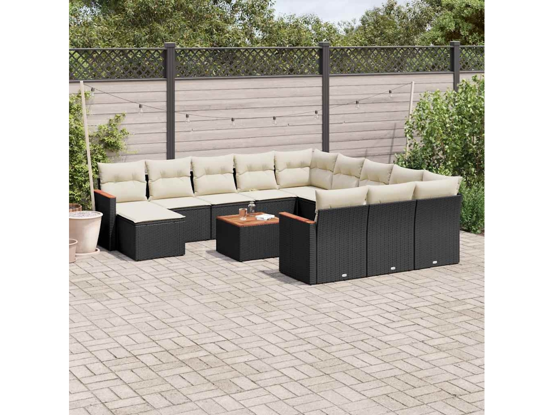 Vidaxl 13 Pcs Conjunto De Sofás De Jardim Com Almofadões Vime Pe Preto