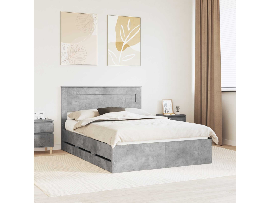 Vidaxl Estrutura da Cama Cinzento 140 X 200 Cm Madeira de Engenharia