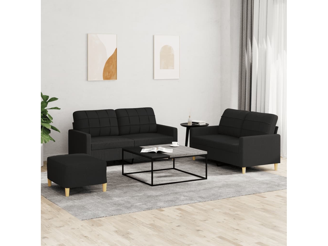 Vidaxl 3 Pcs Conjunto De Sofás Com Almofadões Tecido Preto