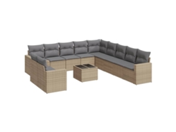 Conjunto de 12 Sofás para Jardim com Almofadões Vime Pe Bege MAISON EXCLUSIVE