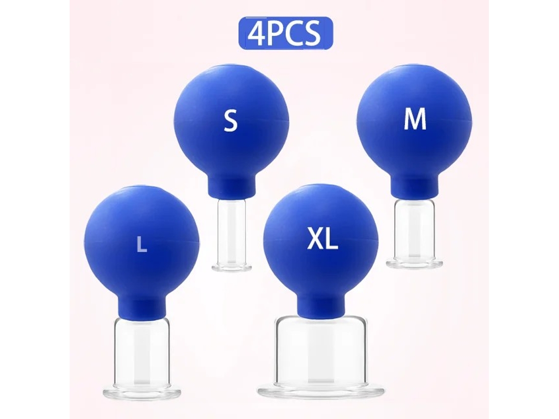 Ventosas de Massagem de Borracha, Efeito Lifting Facial a Vácuo, Tamanhos P, M e Gg MDUG (azul, Conjunto de 4 Peças)