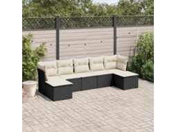 Vidaxl 7 Pcs Conjunto De Sofás P/ Jardim C/ Almofadões Vime Pe Preto