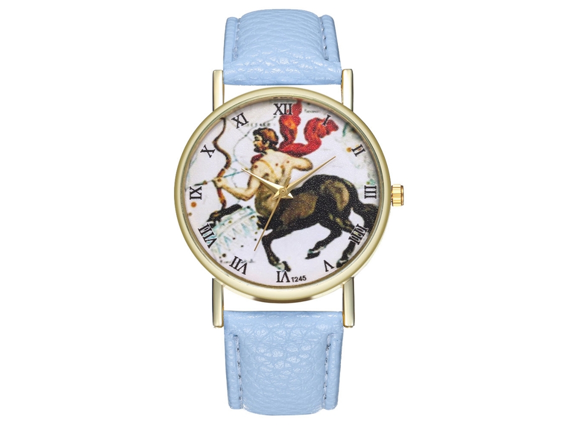 Relógio de Quartzo com Pulseira de Couro Estilo Simples Universal Centaurus Azul Claro para Estudante