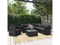 Vidaxl 7 Pcs Conjunto Lounge De Jardim C/ Almofadões Vime Pe Preto