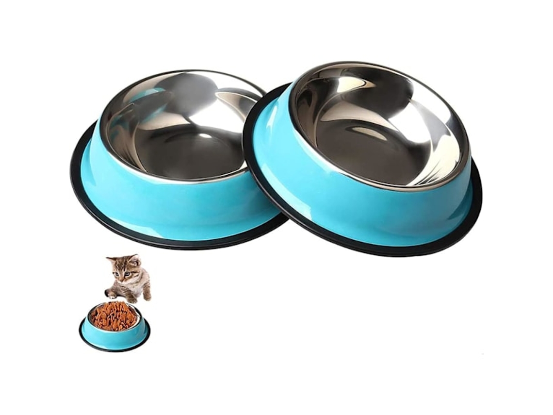 Tigelas Zhiye de Aço Inoxidável para Gatos, Pacote com 2 Tigelas Antiderrapantes para Ração de Cães e Gatos de Pequeno Porte AQUAFORGE