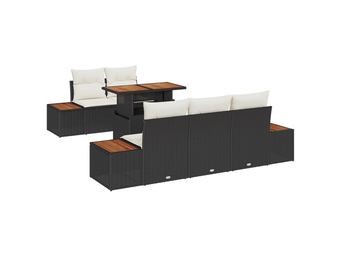 Conjunto 6 Conjunto De Jantar Para Jardim Vidaxl Preto Vime Pe (100 X 55 X 73 Cm)