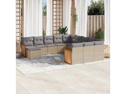 Vidaxl 12 Pcs Conjunto De Sofás P/ Jardim Com Almofadões Vime Pe Bege