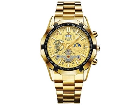 Relógio Masculino Wlisth 6190 Elegante, Com Pulseira De Aço E Calendário, Brilhante, Quartzo, Dourado Saisiyiky
