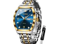 Lurelia Relógio Masculino, Movimento De Quartzo, Analógico, Data/calendário, Luminoso, Detalhes Com Strass, Aço Inoxidável, Azul