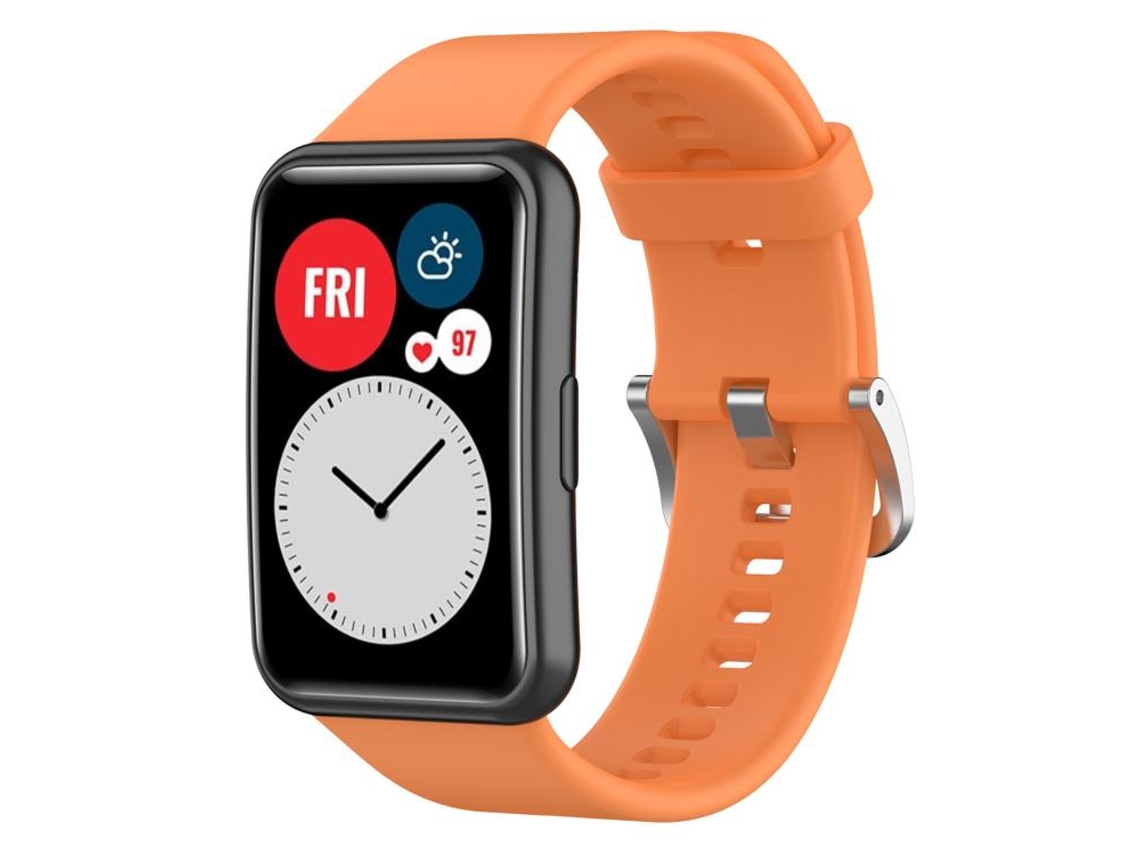 Bracelete para Huawei Watch Fit New Silicone com Fivela de Aço Prateada Laranja XIAOMOYU