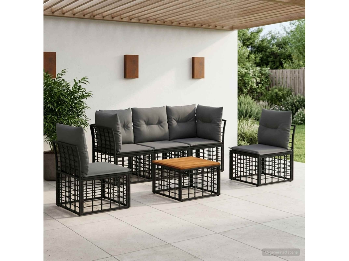 Vidaxl Conjunto De Sofás Para Exterior 6 Unid. Preto E Cinza Escuro