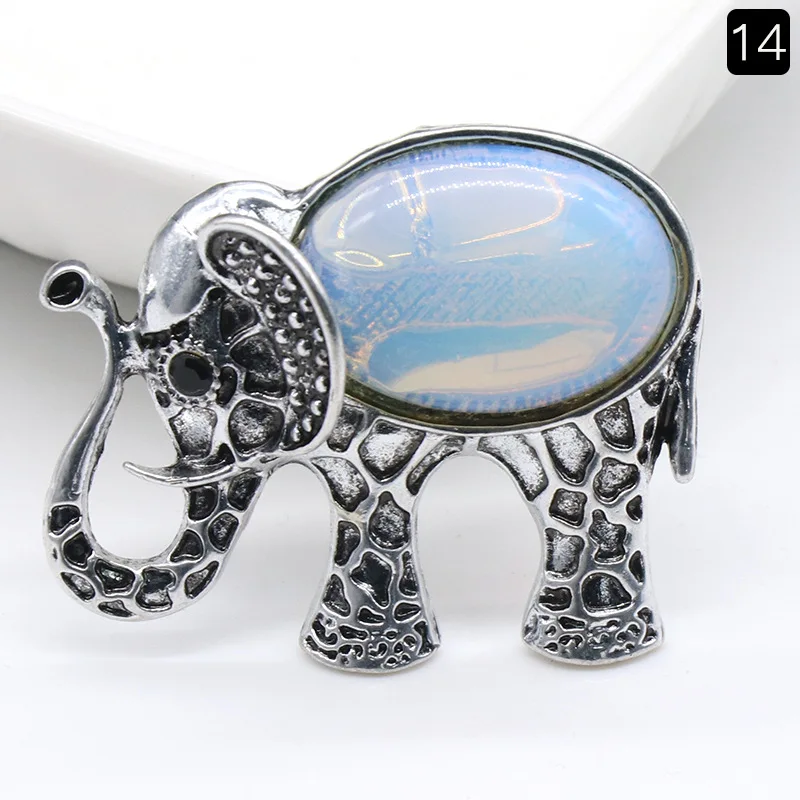 Colar com Pingente de Elefante em Cristal Natural , Broche de Elefante Vintage MDUG (opala)