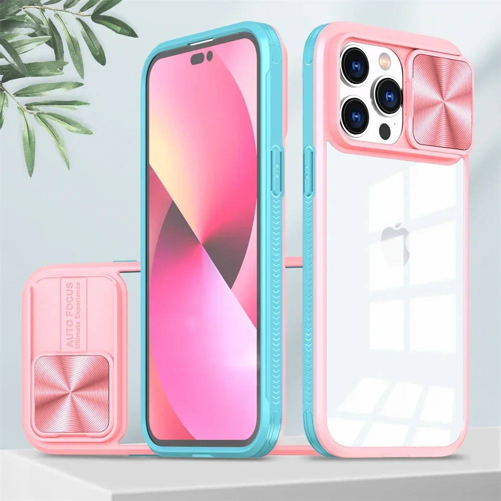 (iphone 11 Pro Max, Rosa) Capa Protetora Transparente Deslizante Para Iphone Com Estrutura Rígida.