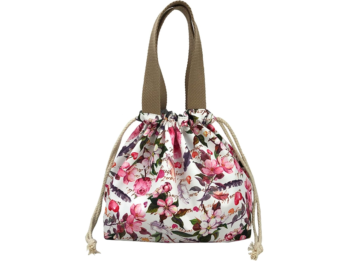 Mini Lancheira Reutilizável, Pequena e Charmosa, com Cordão, Estampa Floral Rosa, Ideal para Meninas e Mulheres BRILVIBERA
