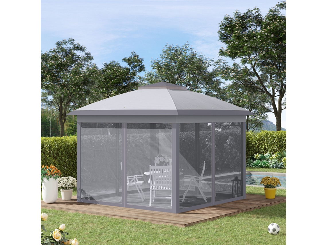 Gazebo 3 X 3 M, Tenda de Jardim, Tenda Dobrável Pop up com Teto Duplo, 4 Mosquiteiros Removíveis com Zíper  Bolsa de Transporte