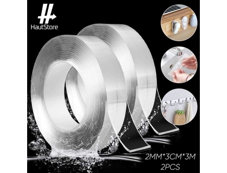 Fita Adesiva Dupla Face Ultrarresistente De 2mm3cm3m Resistência A Altas Temperaturas Reutilizável 2pcs Hautstore