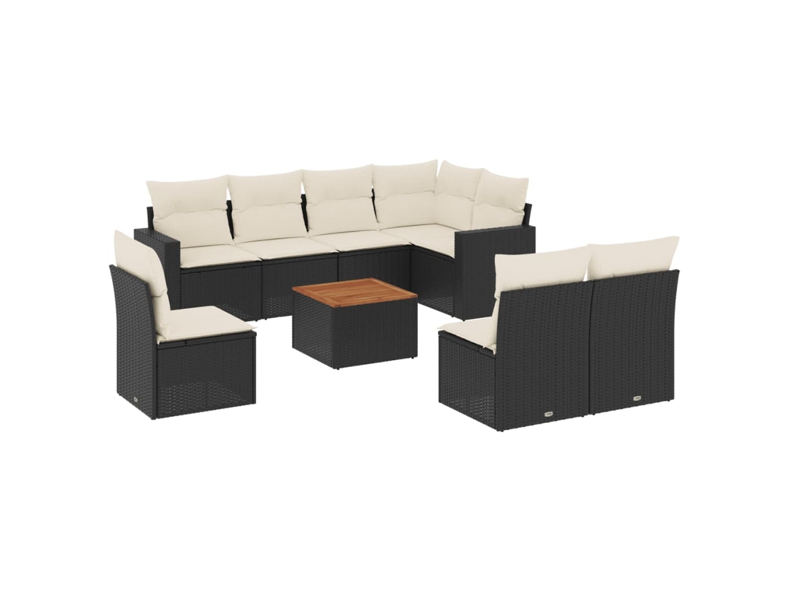 Conjunto de 9 Sofás para Jardim com Almofadões Vime Pe Preto MAISON EXCLUSIVE (N/A)