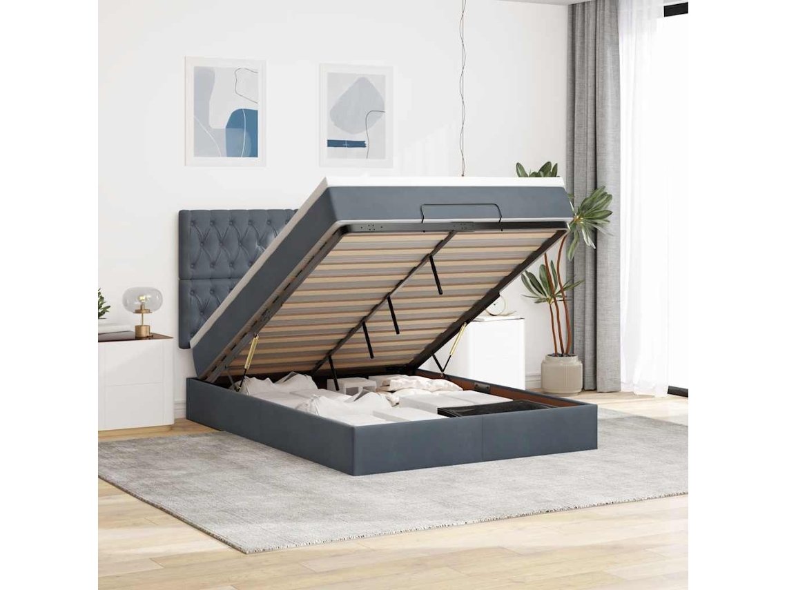 Vidaxl Estrutura Cama Otomana Com Colchões 140x190cm Cinzento Escuro