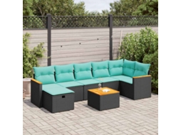 Vidaxl 8 Pcs Conjunto Sofás De Jardim Com Almofadões Vime Pe Preto