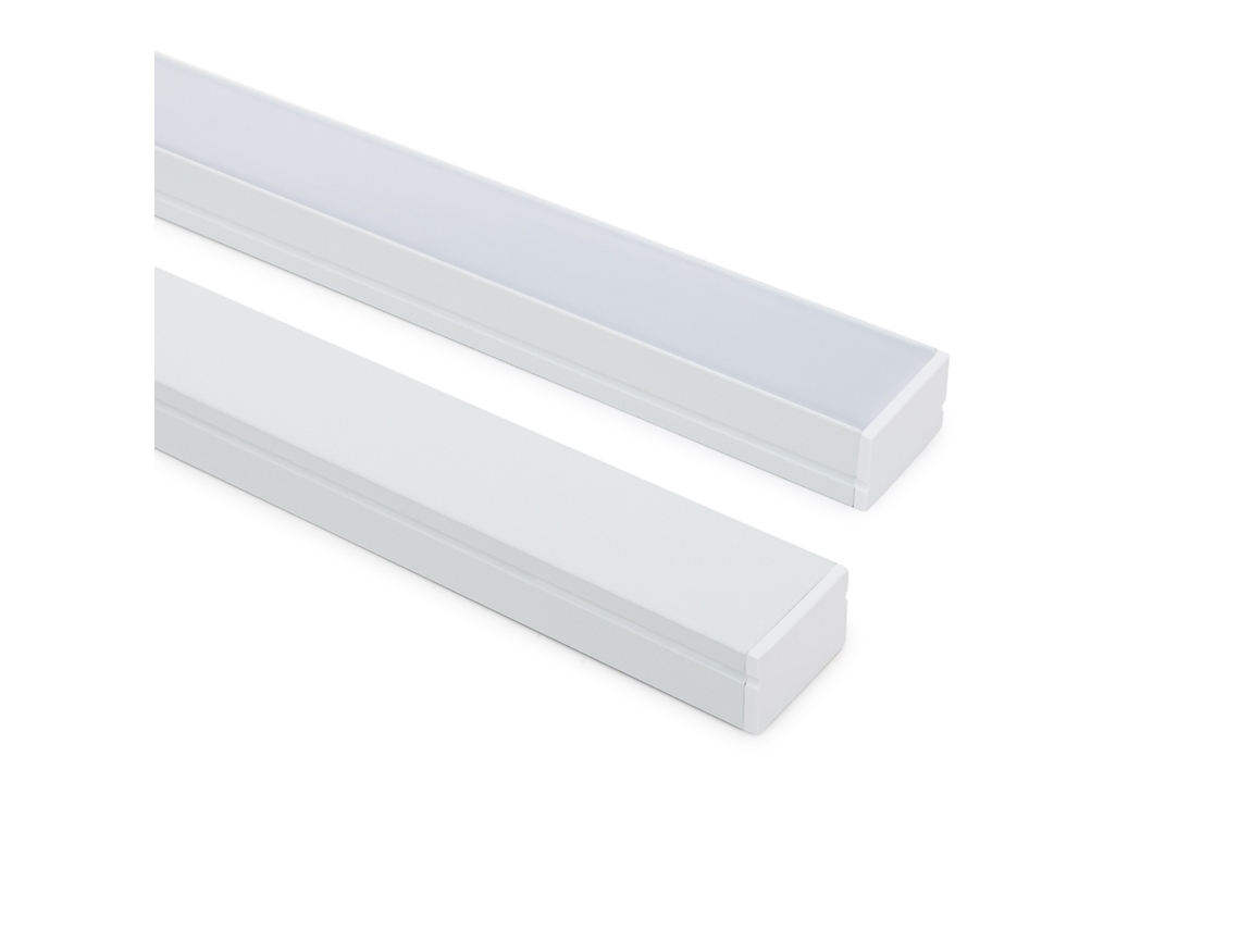 Perfil de Alumínio de Superfície com Cobertura Contínua para Fitas de LED de Até 20mm Branco 2M Branco Translúcido