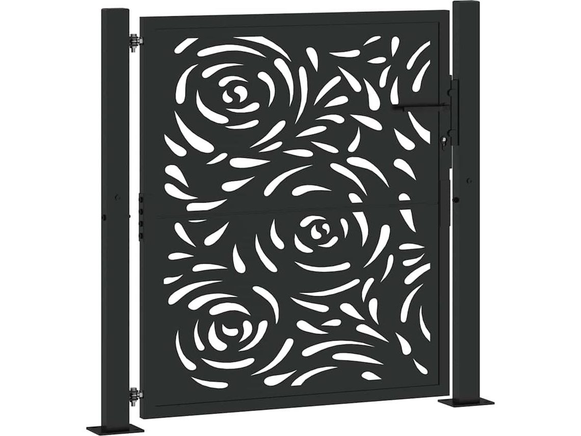 Portão Do Jardim Vidaxl Preto Aço Resistente Às Intempéries (105 X 105 Cm)