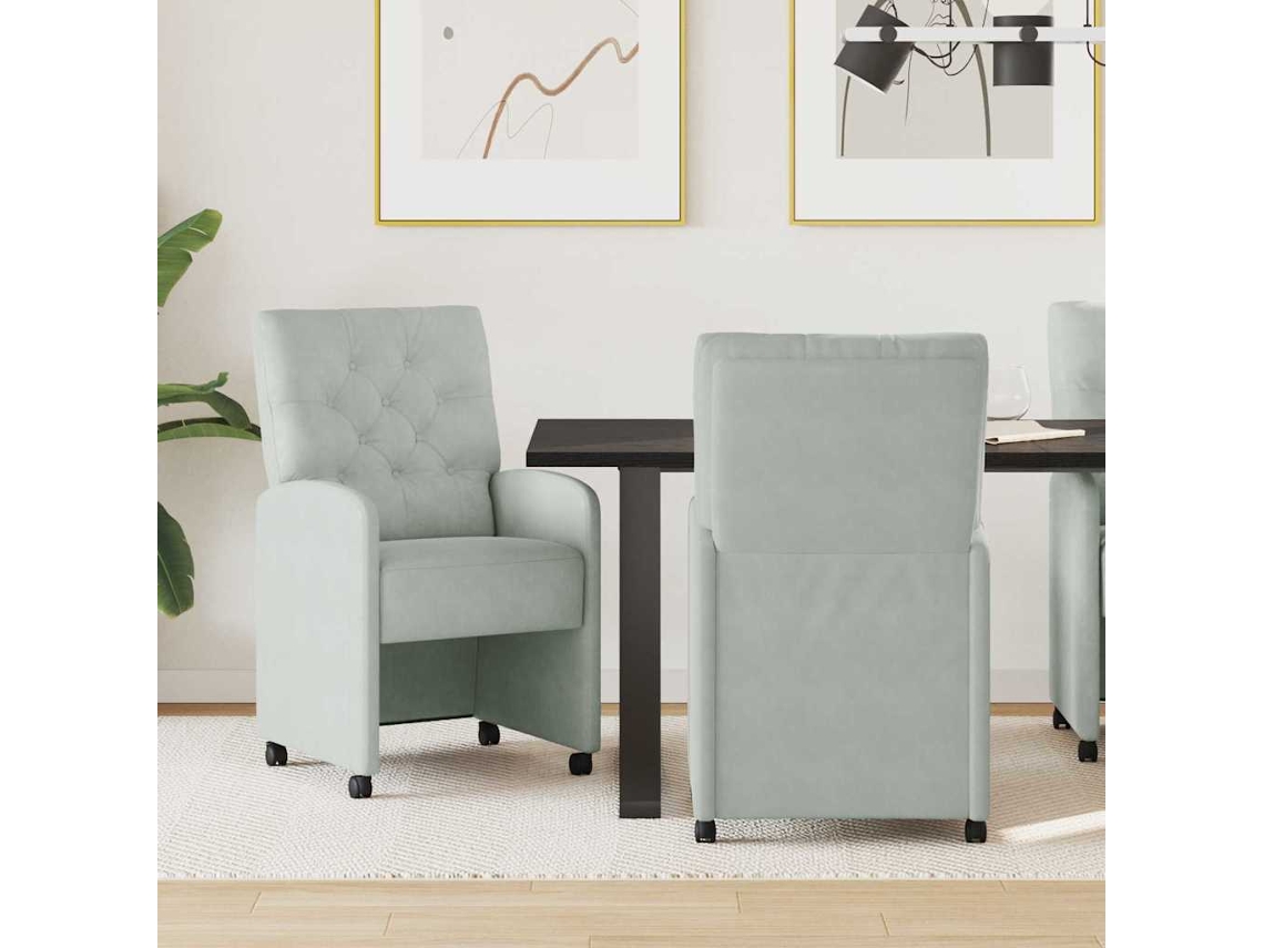 Vidaxl Cadeiras De Jantar Com Rodas 2 Unid. Veludo Cinzento-claro