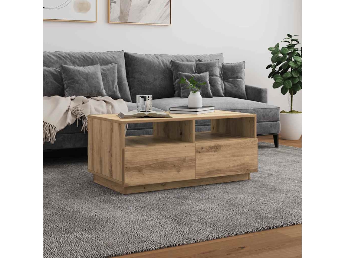 Vidaxl Mesa De Centro Com Luzes Led 90x49x40 Cm Carvalho Artesanal