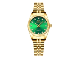 Relógio de pulso feminino analógico de quartzo com pulseira de aço inoxidável (verde)