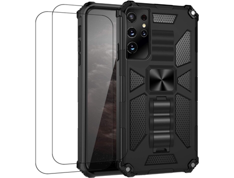 Estojo Ultra Antiqueda para Samsung Galaxy S21 Ultra HONGWE. Vidro Temperado Anti-Choque Preto